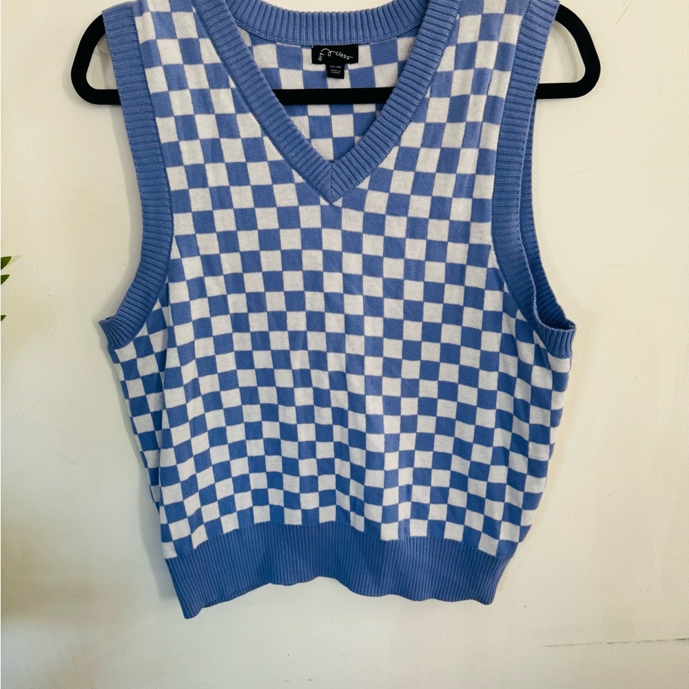 Art Class Blue and Cream Checkered Knit